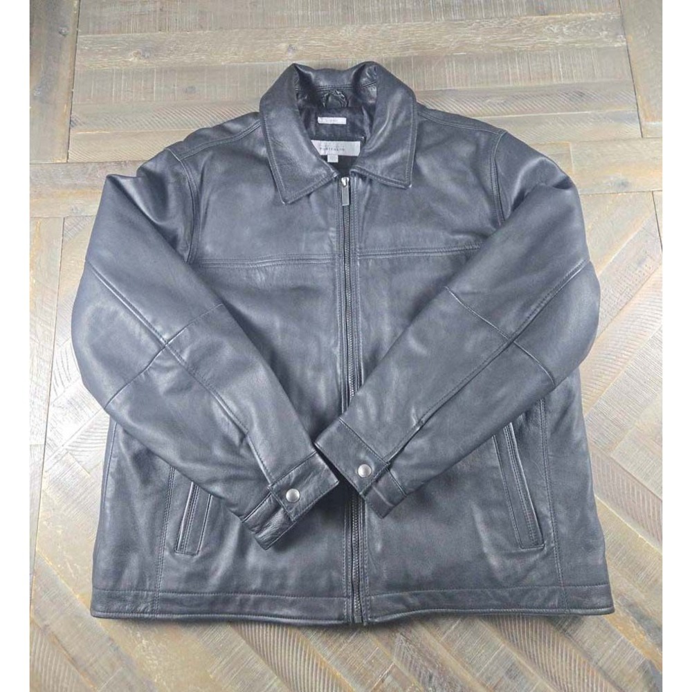 Perry Ellis Portfolio Mens Black Lambskin Leather Jacket Full Zip XXL Coat